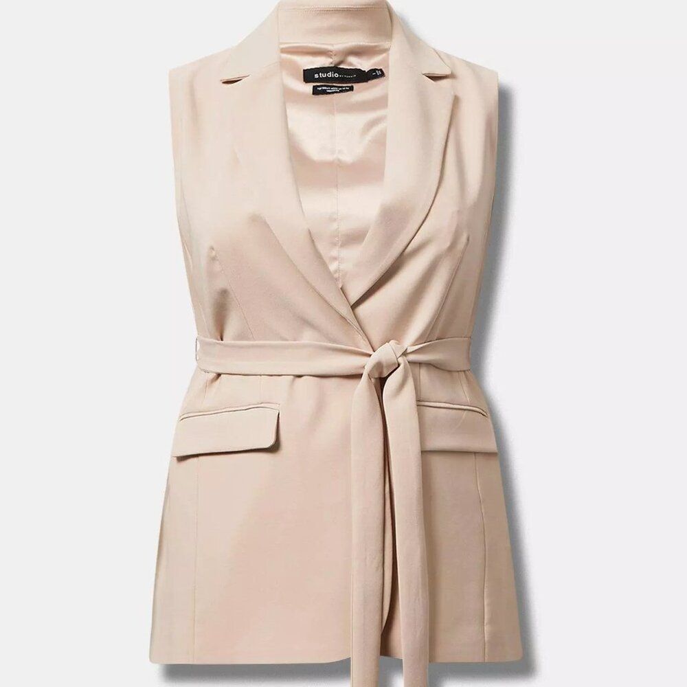 NWT Studio Refined Crepe Longline Belted Blazer Vest